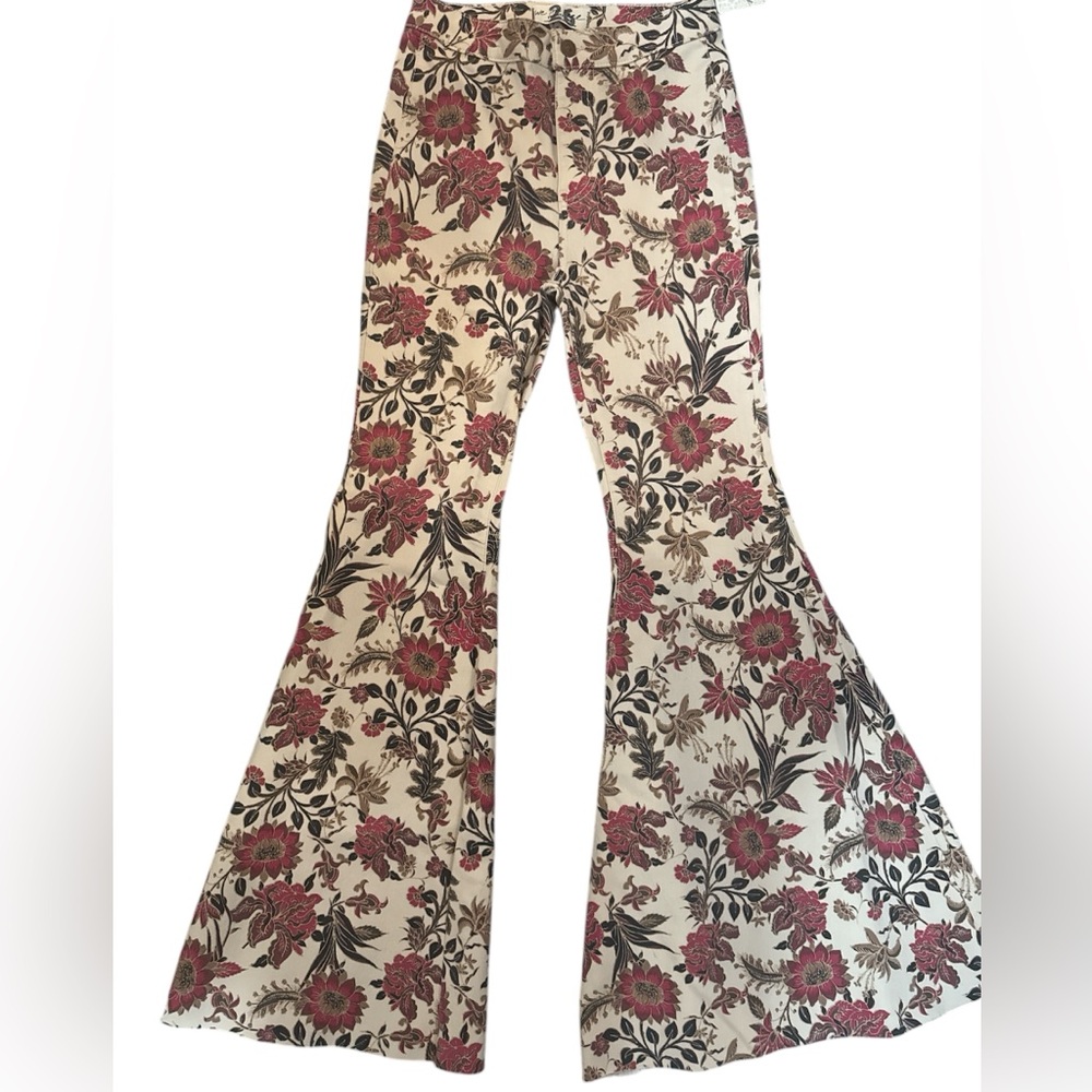 We The Free-Free People Floral Flare Pants - Red,Pink,Greens,Gold,Cream NWT W-26